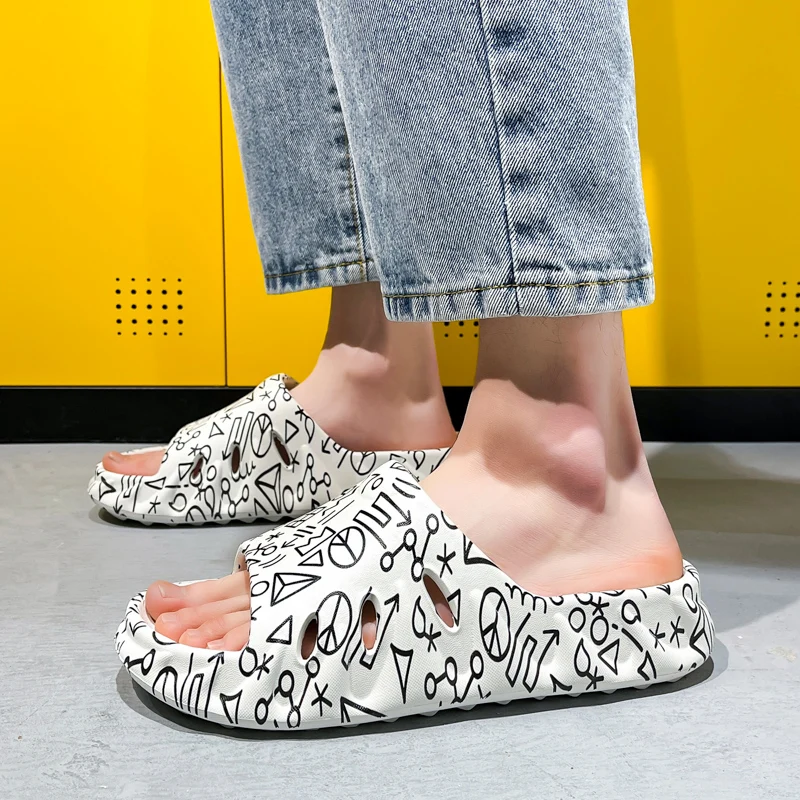 

Bathroom Slippers Men Skid Sole Massage Shoes PVC Women Indoor Shoes Black Flat Men Summers Slippers Sandalia Masculina