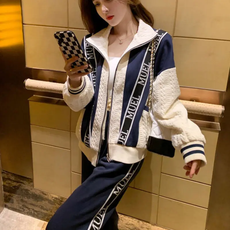 Women's Pants Suit 2023 Spring Autumn Loose Tracksuit Korean Chic Casual Cardigan Trousers Two-piece Set Female Matching Sets women s casual suit jacket pants matching set 2023 autumn new fashion blazers coat wide leg trousers suit female chic pantsuit