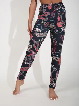 Autumn Winter 1PACK Women's Brushed Black Cashew Flower Sexy Tight Legging Casual Sports Elegant Fitness Yoga Pants 1