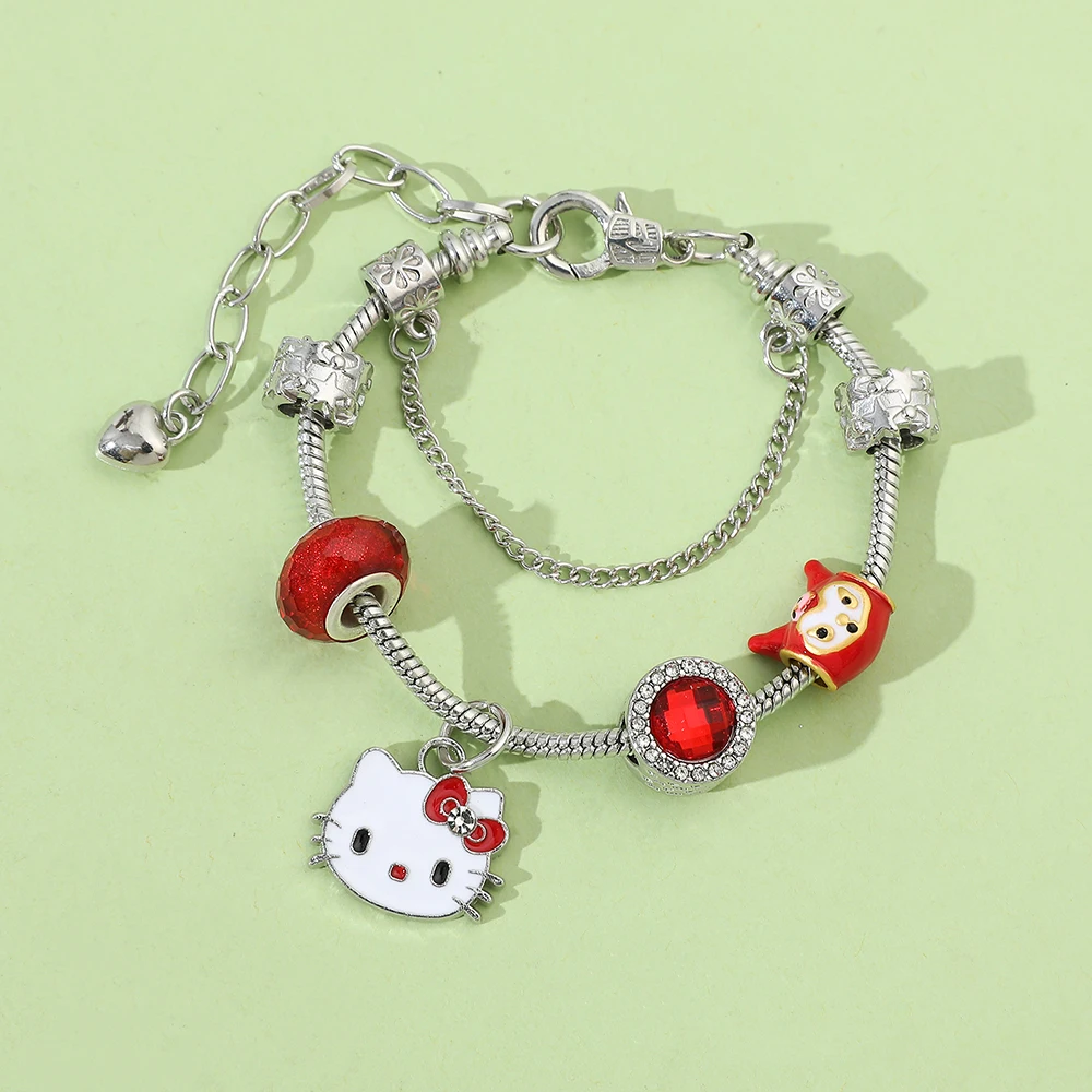 New Red  Anime Series Cartoon Kurome Hello Kitty Fashion Cute DIY Beaded Bracelet