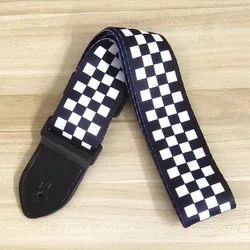Artistic Print Adjustable Leather Guitar Strap (Black and white grid)