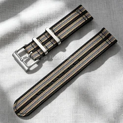 Universal Nylon Canvas Quick - Release Watch Strap - Adjustable Sport Band - 22mm (Black Khaki Grey)