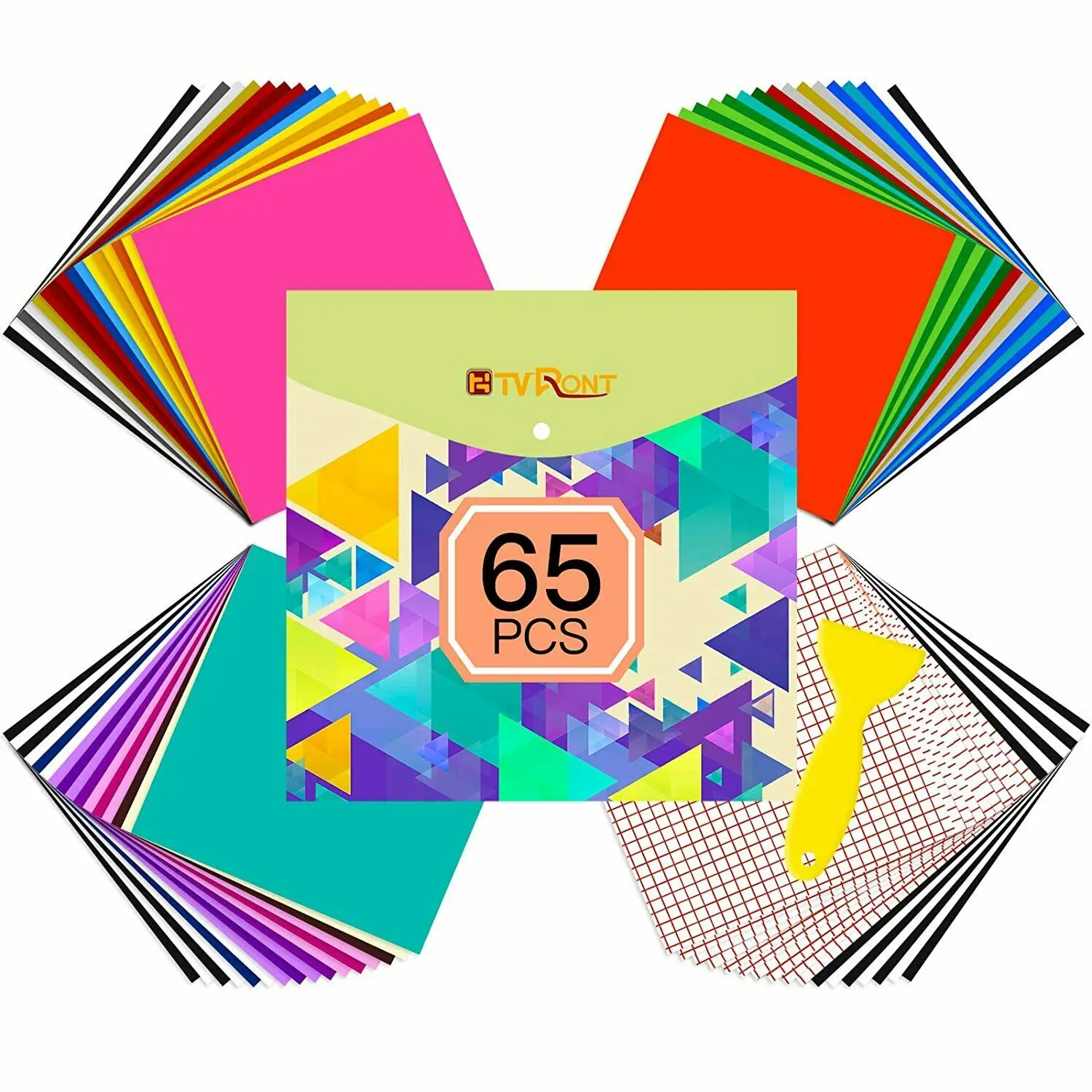 65pcs HTVRONT 12X12 Inch Multi Color Self Adhesive Vinyl Sheets Permanent Sticker+Transfer Tape for Cricut DIY Glass Wall Decor