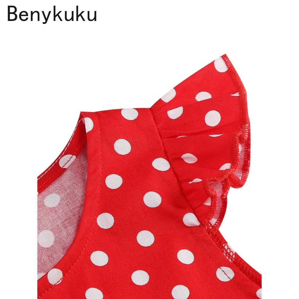 Polka Dot 1950s 60s Girls Party Dresses with Belt 2025 Ruffled Sleeve  O-Neck Summer Kids Clothes Vintage Children Dress Cute - AliExpress  200000345