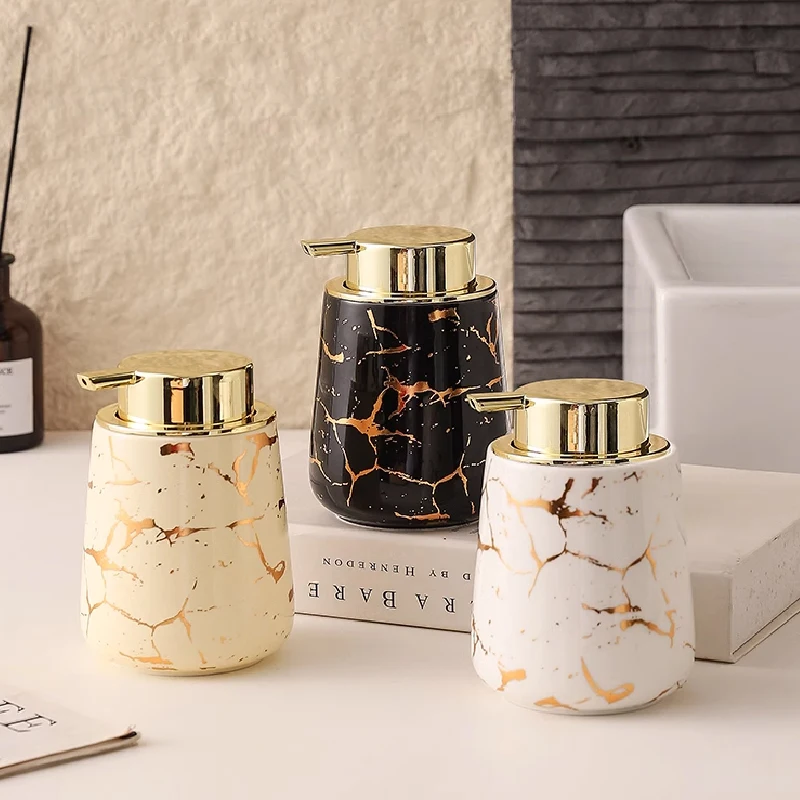 Marble Ceramic Emulsion Bottle Foam Hand Sanitizer Bottle Ceramic Shower Gel Household Bathroom Soap Dispensers 450ML