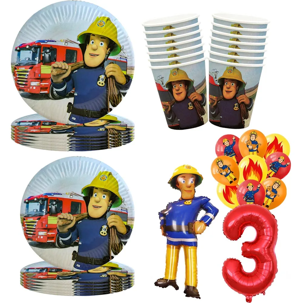 

Подставки для одежды Fireman Sam, тарелки, чашки, пожарная машина, Пожарный Сэм, воздушный шар для детей, мальчиков, пожарная тематика, украшение для дня рождения