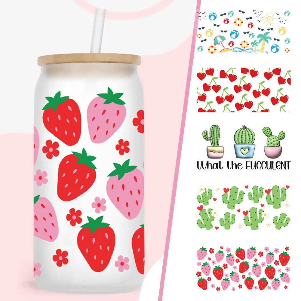

3D UV DTF Transfers Stickers 16oz Cup Wrap Fruit Cactus Cartoon Print For DIY Glass Ceramic Metal Leather L8R6