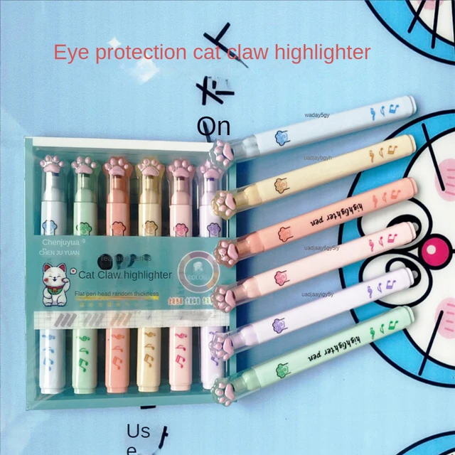 6pcs/set Cute Cat Claw Highlighters Diary Note Textbook Markers Kawaii  Student Highlighters Korean Stationery Office Supplies - AliExpress