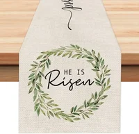 Easter He Is Risen Linen Table Runner Wedding Decoration Spring Dining   Farmhouse Theme Gathering Party 1