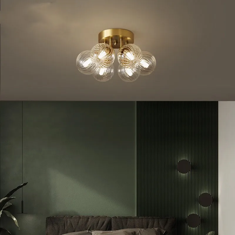 

Nordic Ceiling Glass Ceiling Lamp for Bedroom Livingroom Indoor Lighting Round Corrugated Lamp Shade Gold Room Light Fixture