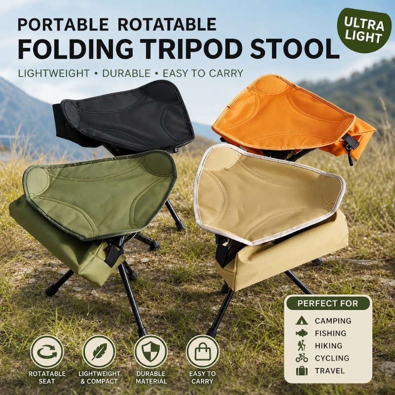 1 Pcs Ultralight Rotatable Folding Tripod Stool Portable Compact Camping Chair Seat For Outdoor Fishing Hiking Cycling Travel