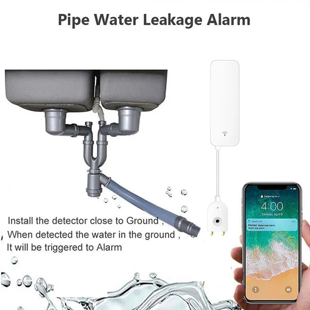 AA08-Tuya Zigbee Smart Water Leak Sensor Water Overflow Level Detector Security Alarm System Flood Leakage Sensor 3