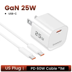 Toocki 25W Mini GaN USB Charger with Super Fast Charge Technology - US with cable