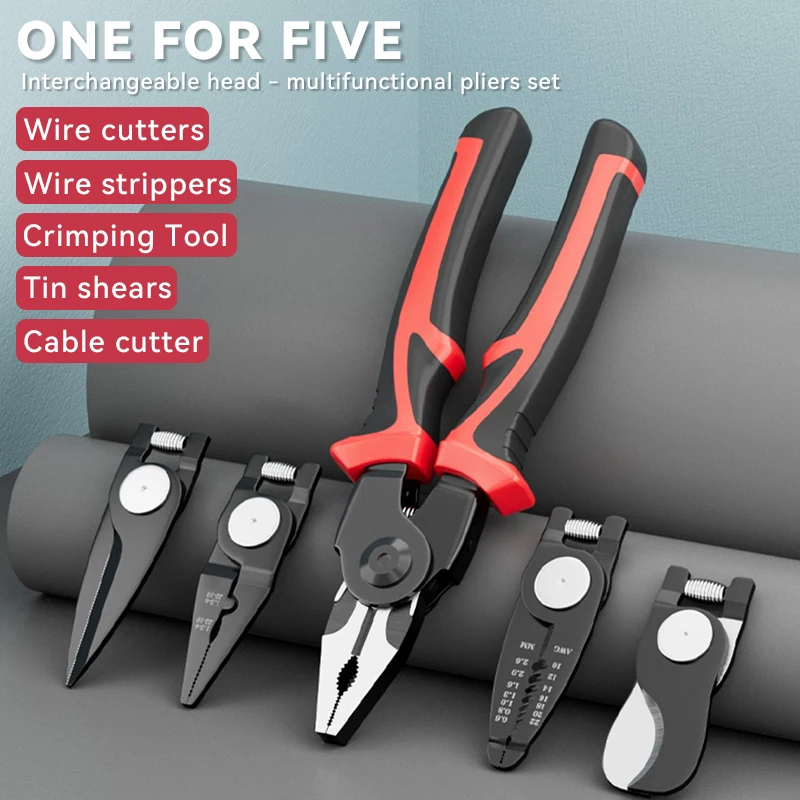 

New Multifunctional 5 In 1 Pliers Steel Wire Pliers Wire Stripping Pliers Interchangeable Head Special For Electricians