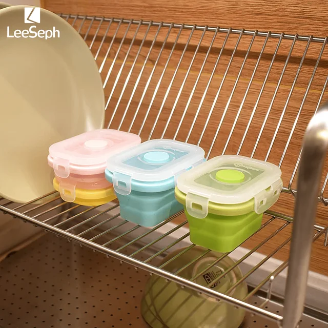 Ensemble de 4 récipients de stockage des aliments pliables en Silicone, récipients de préparation de repas de collation empilables étanches pour le travail, le Camping et la randonnée 5