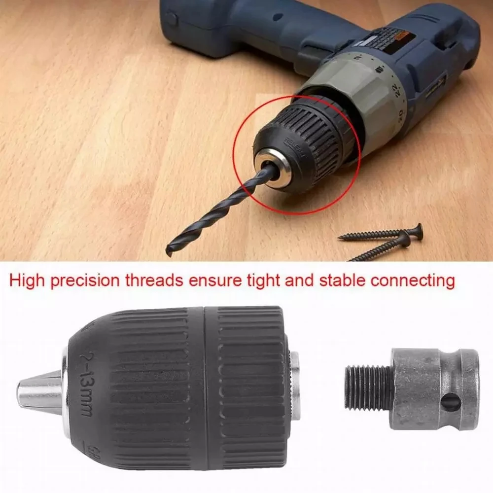 Drill Chuck 1/2inch Chuck Socket Square Female Adapter 1/2-20UNF Quick Grip Keyless 2mm~13mm Clamp Range