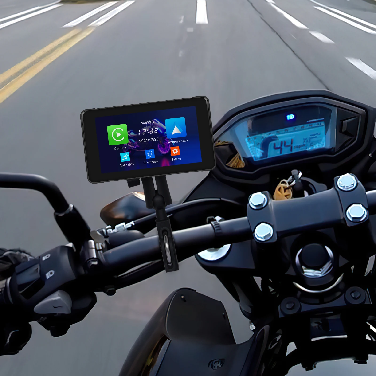 Podofo 5inch Motorcycle Carplay Touch Screen Smart Screen Player Android Auto IP65 Waterproof Bluetooth Type-c Motor Carplay