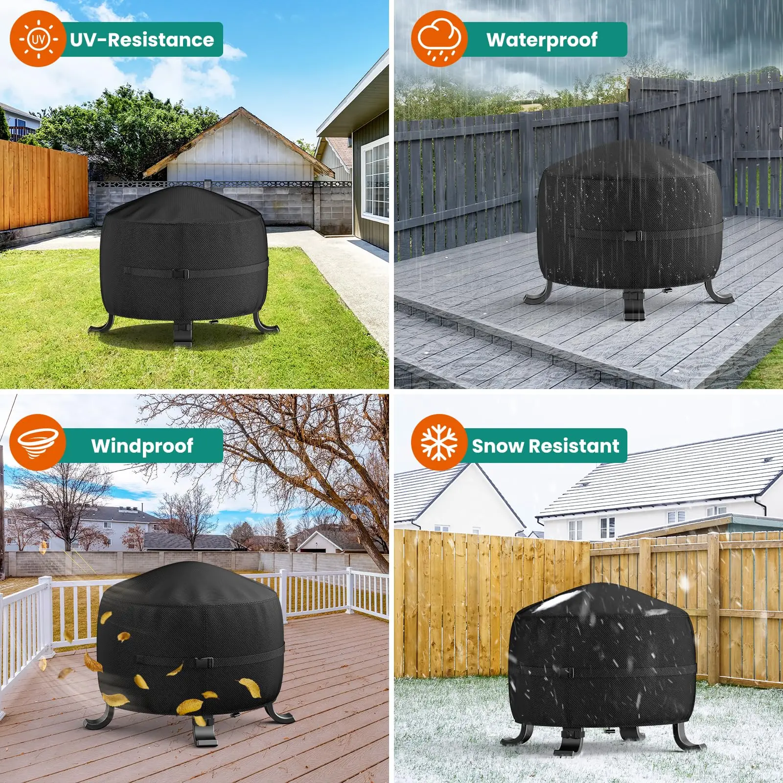Patio Furniture Cover 600D Oxford Fabric Round Brazier Stove Fire Pit Windproof Anti-UV Waterproof