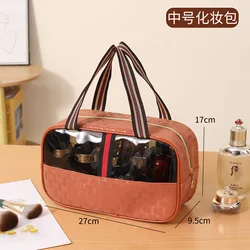 Chic Waterproof Transparent PU Handbag with Ample Storage Capacity (Letter toiletry bag [brown small size])