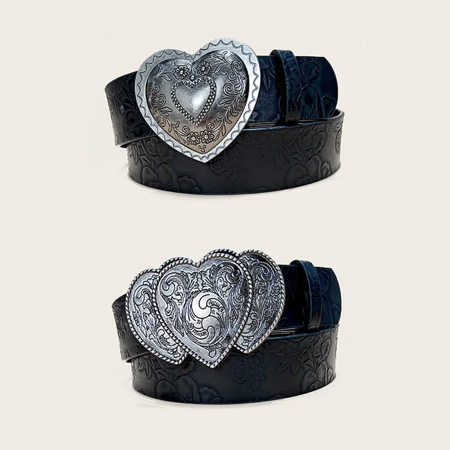 Retro love buckle PU Leather belt For Women fashion leisure suitable for daily commuting Western Cowboy Punk Jeans Waistband