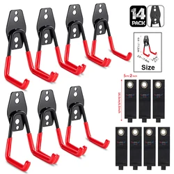 Heavy Duty Metal Wall-Mount Organizer: Anti-Slip Hooks for Bikes, Ladders, and Garden Tools (7SU-7BD-Red)