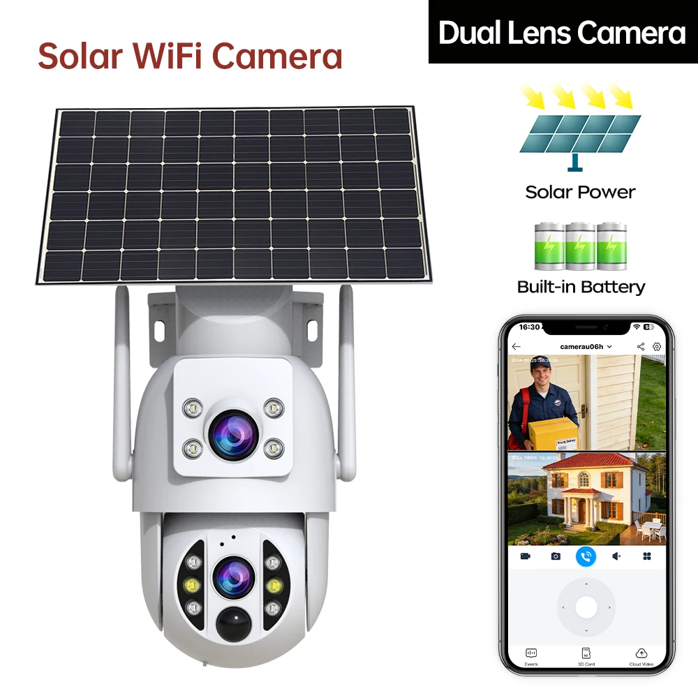 JOOAN 6MP Dual-Objektiv Solar-Sicherheitskamera für Außenbereich, Kabellose WLAN-Solar-Überwachungskamera mit PIR-Bewegungserkennung, Nachtsicht und Zwei-Wege-Audio