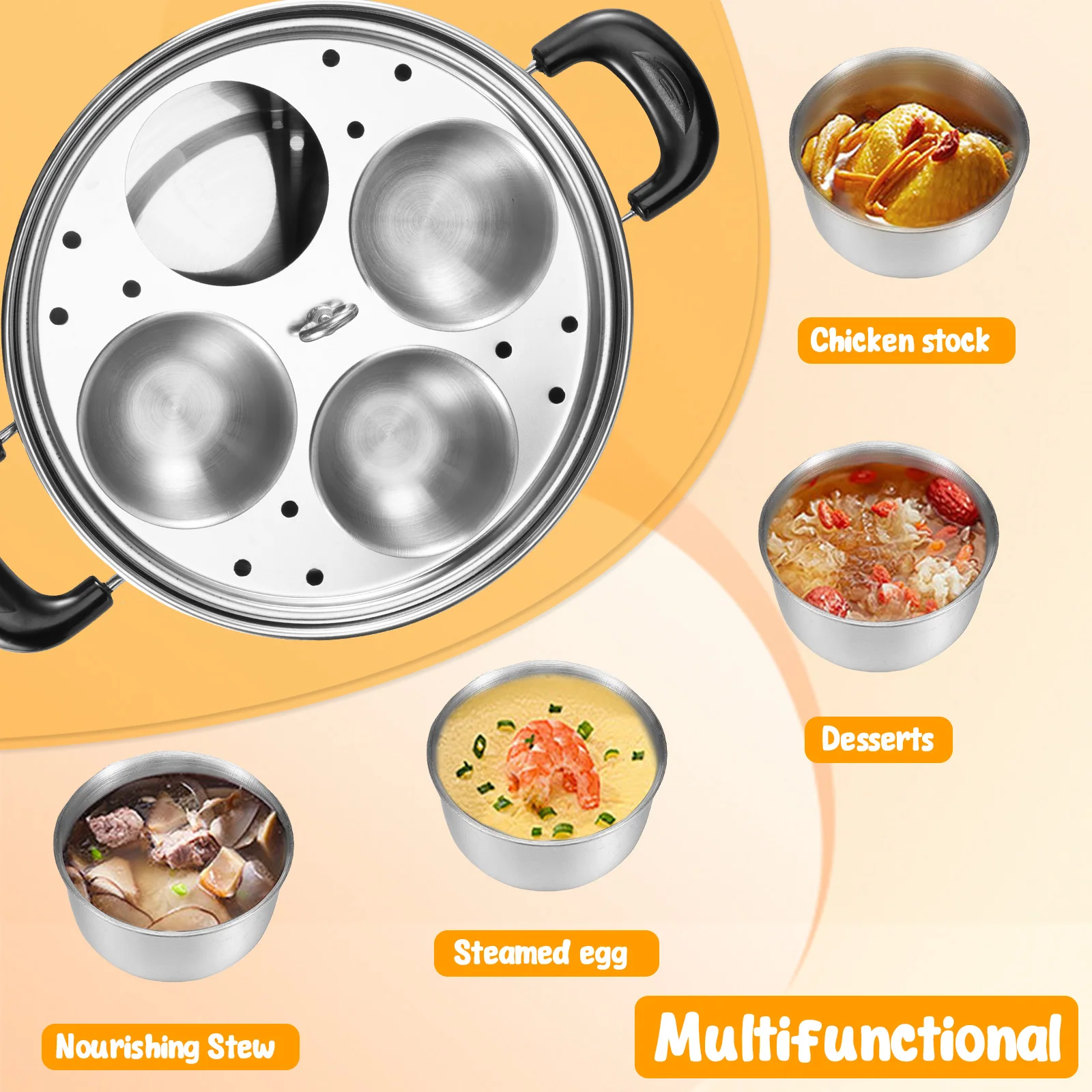 Egg Poacher Stainless Steel Poached Egg Maker Pot Poaching Pan with 4 Cups Poached Cooker Pot Multipurpose Stovetop