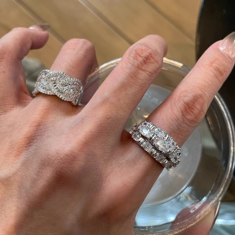 Vintage Stackable Channel-Set Diamond Ring - High-Shine Index Finger Ring with Heavy-Duty Prong Setting, Old Money Aesthetic