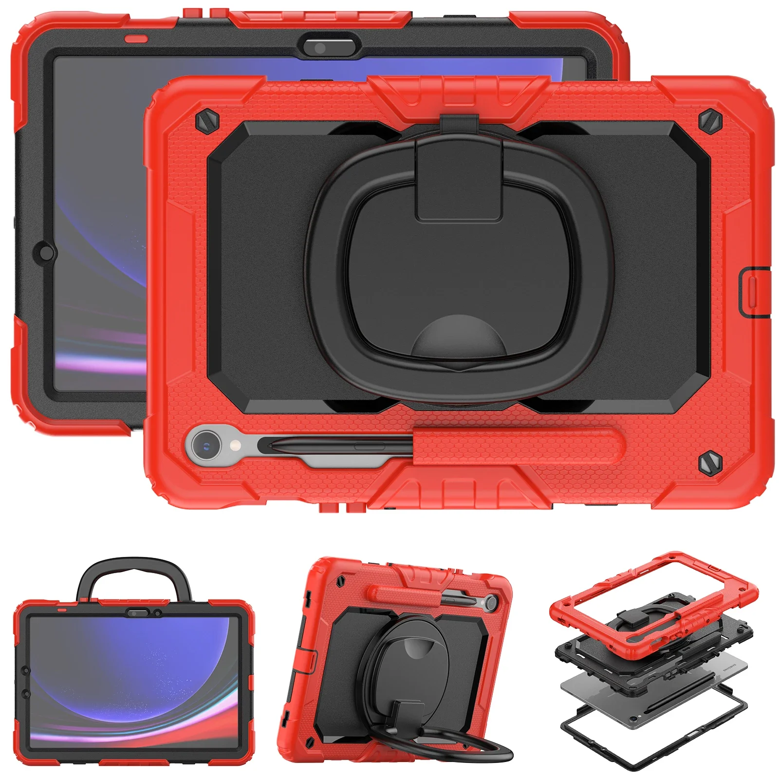 Shockproof Tablet Case with 360° Rotatable Stand & Shoulder Strap - Kids Protective Cover