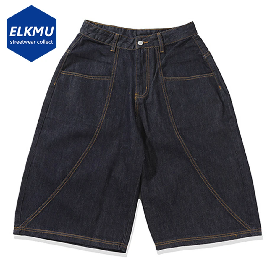 Retro Blue Denim Shorts Men Summer Loose Casual Blue Jeans Shorts Streetwear Harajuku