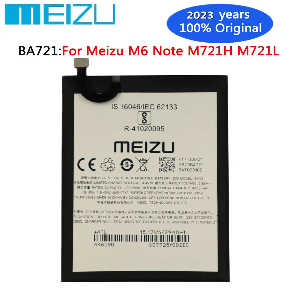 

Аккумулятор BA721 2023 года для телефона Meizu M6 Note Note6 M721H M721L M721Q 4000Ah, Высококачественная Оригинальная батарея
