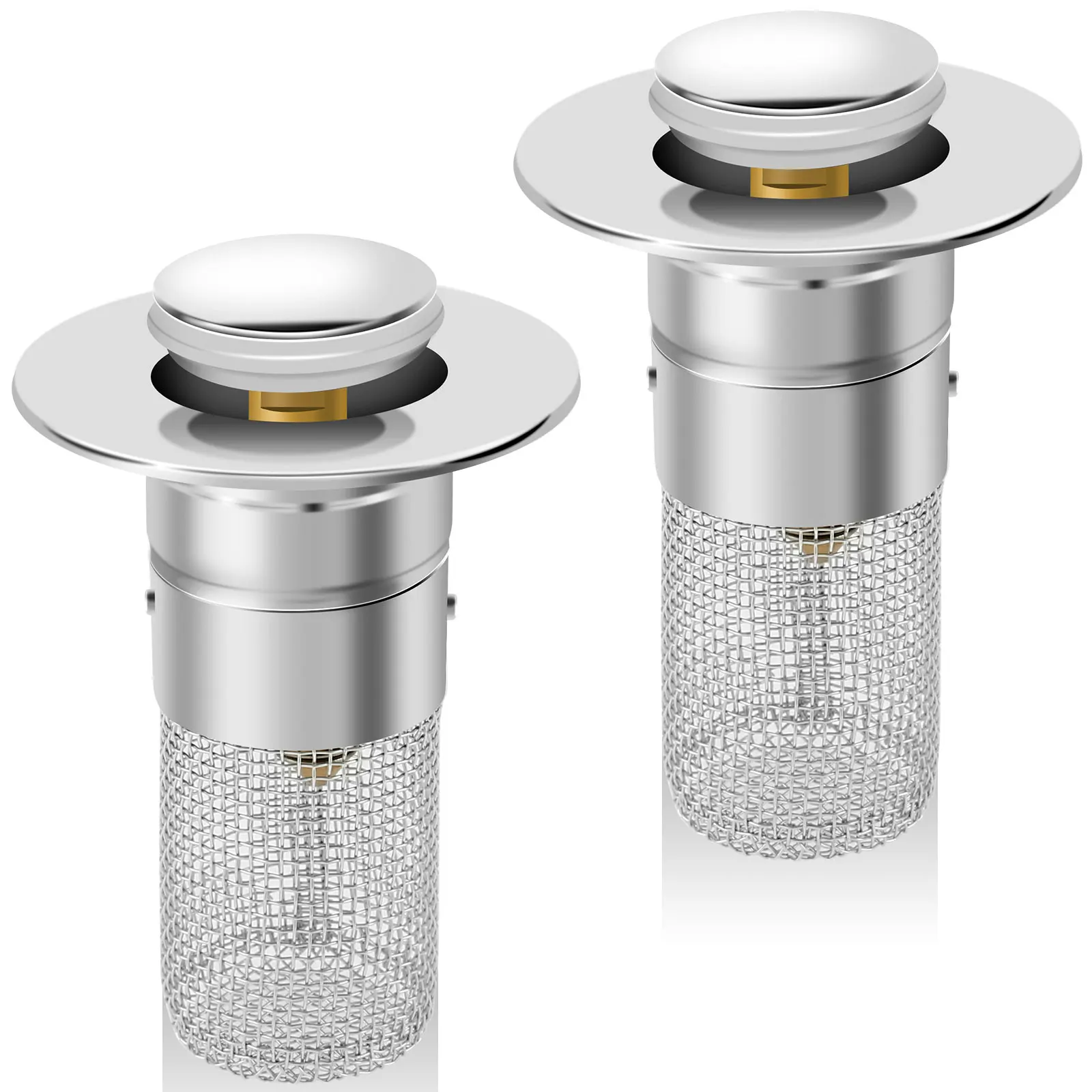 

New Bathroom Sink Plug Pop-Up Bathroom Sink Stopper with 304 Stainless Steel Detachable Filter Basket Heavy-Duty Sink Pop-Up