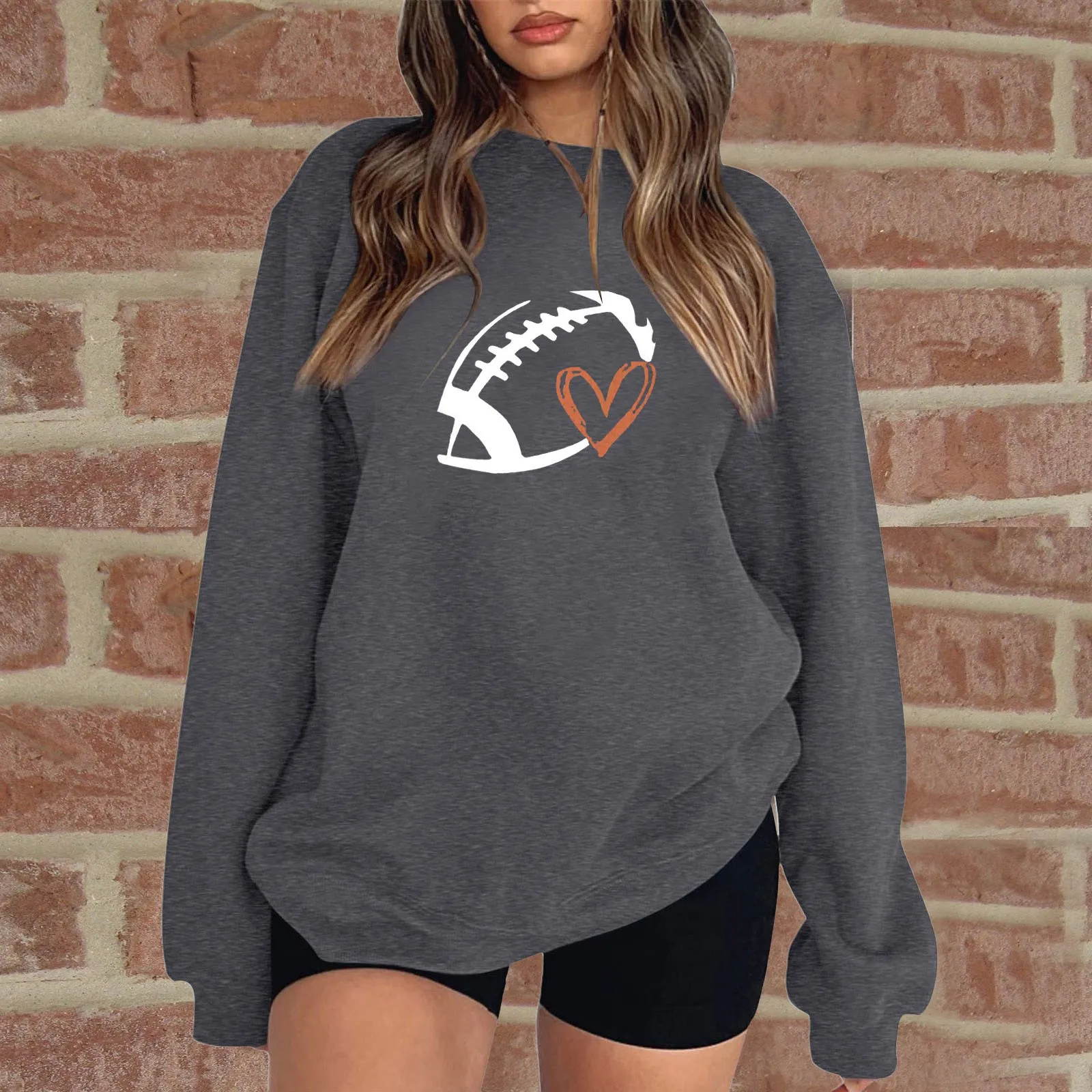

2023 Loose Rugby Print Women'S Drop Shoulder Sleeve Sweatshirt Hoodless Oversized Long Sleeve Round Neck Sports Sweatshirt