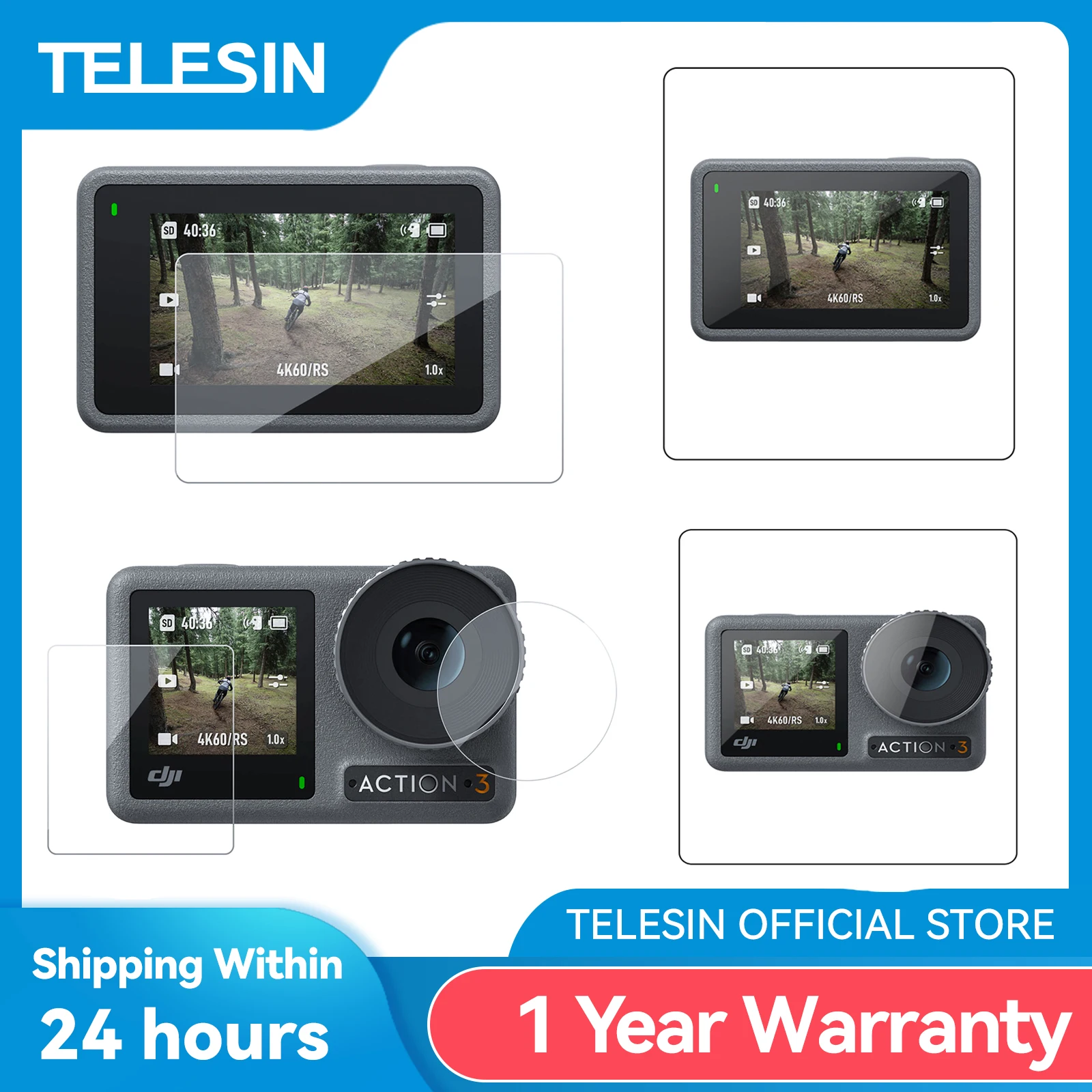 Telesin-filme Temperado Dustproof para Dji Osmo Action Protetor de Tela Lente Vidro Protetor