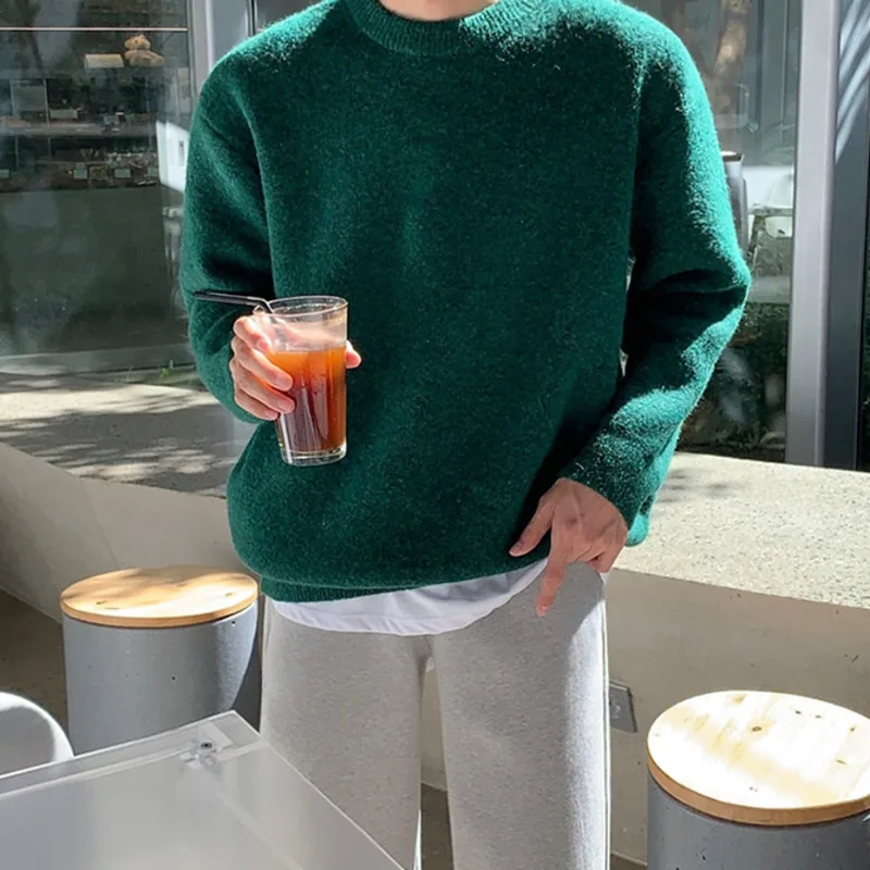

SYUHGFA Men's Clothing Solid Color Sweater 2024 Autumn Winter Round Collar Loose Korean Style Vintage Kintted Sweater Pullover