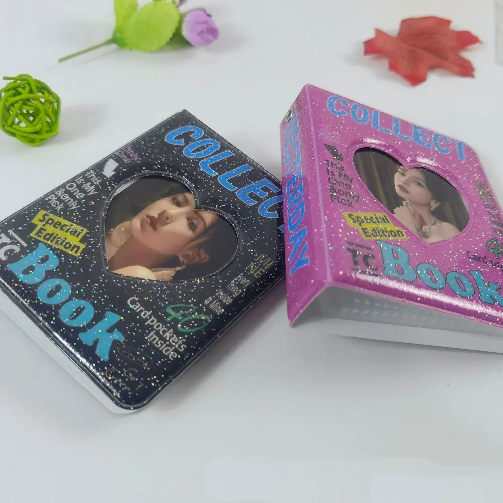 러브 하트 할로우 미니 사진 앨범, 투명 삽입 포켓, 36 포켓, 3 인치