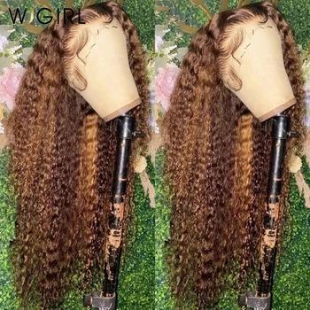 30 32 Inch Highlight Ombre Lace Frontal Wig Curly Human Hair Wigs 4/27 Colored 13x4 Deep Wave T Part Lace Closure Wigs For Women 1