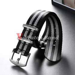 Extra - Long 330mm Nylon Watch Strap in Multiple Widths for Military Style Watches (Black Grey Black)