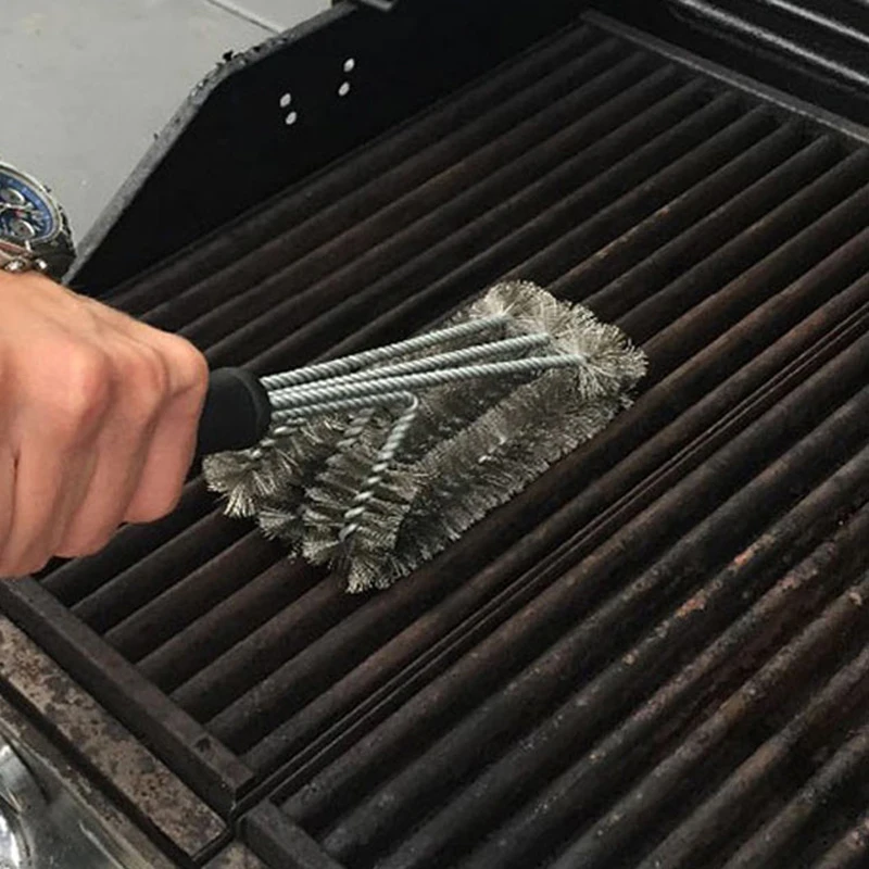 Barbecue Grill Stainless Steel BBQ Brush Wire Bristles Non-stick Cleaning Brushes With Handle Remove Stains BBQ Accessories