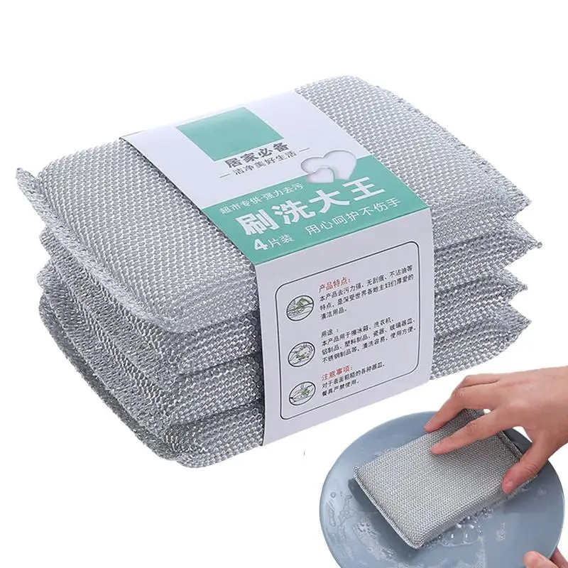 

Scrub Sponges Cleaning Tools Thickened Steel Wire Sponge Household Double-sided Dishcloth Non-stick Oil Wipe Sponge Scouring Pad