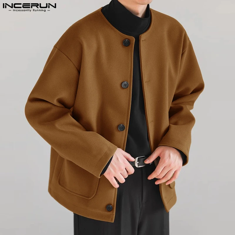 

Красивые хорошо облегающие Топы INCERUN, мужские однотонные хорошо облегающие куртки, осенне-зимняя уличная одежда, куртки с длинным рукавом, пальто, 2023