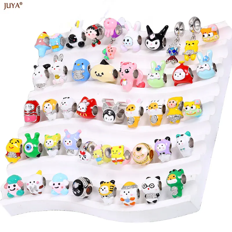 

JUYA Copper Silver Plated Beads Enamel Cartoon 3D Spacer Beads For Jewelry Making DIY Needlework Beaded Bracelet Accessories