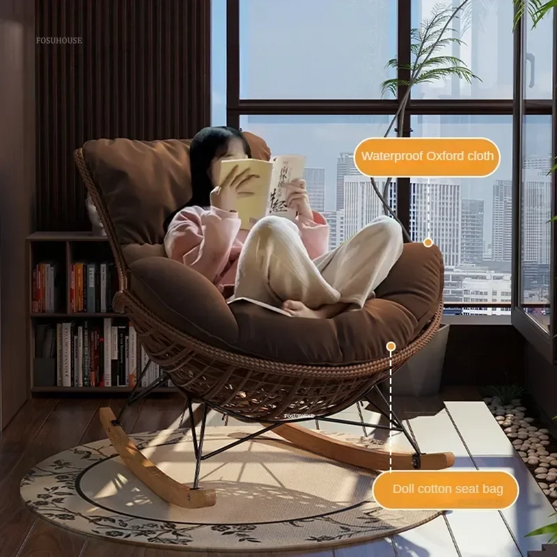 Retro Garden Chairs for B&B Adult Semi-reclining Rocking Chair Creative Rattan Designer Outdoor Furniture for Garden N