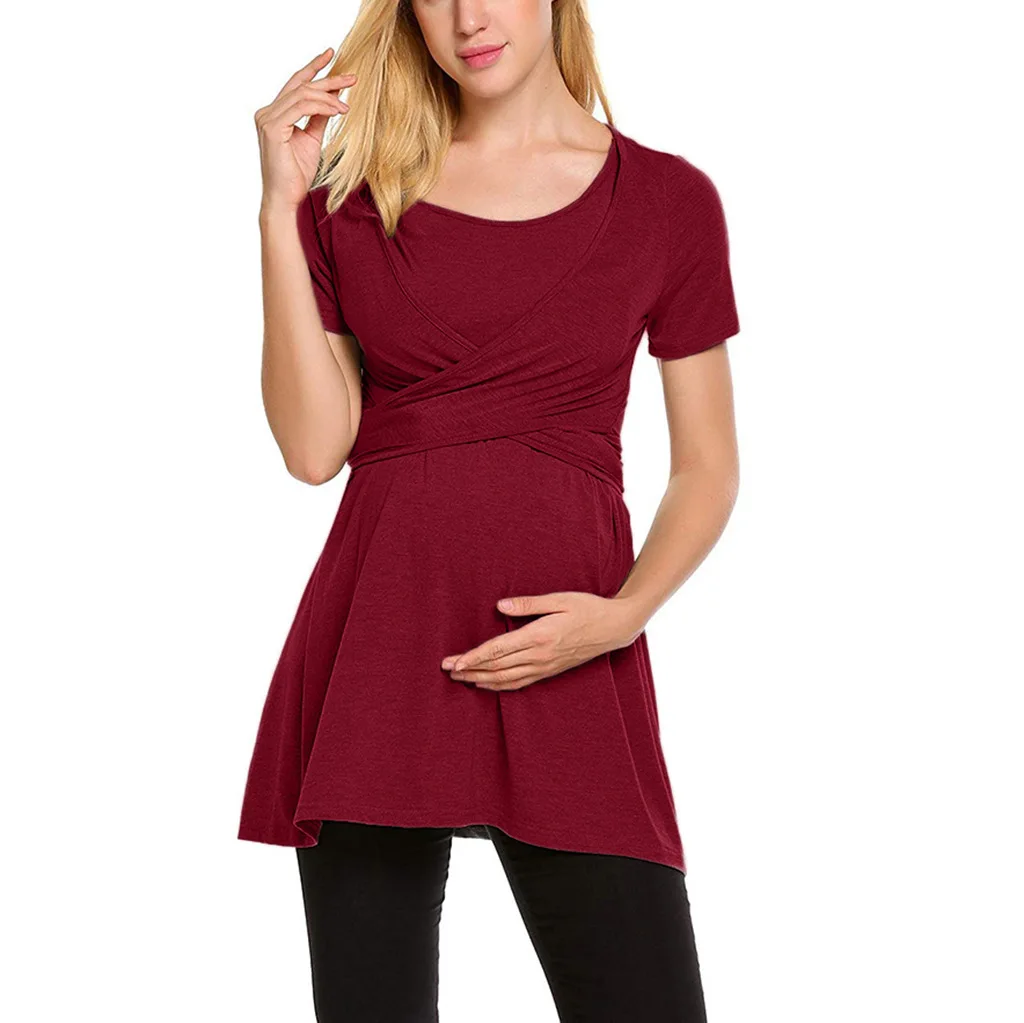 boutique maternity clothes Mom Casual T-Shirt Pregnant Women Mid-Length Breastfeeding Top T-Shirt Summer Short Sleeve Maternity Dress Breastfeeding Clothes maternity tracksuit set