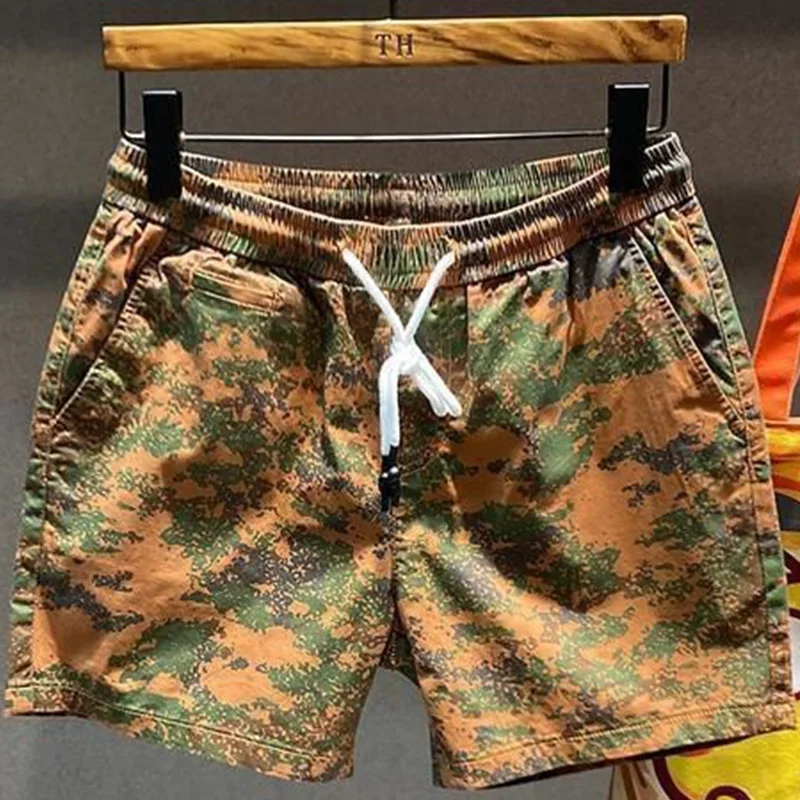 

New Summer Elegant Fashion American Retro Oversized Men's Wear Camouflage Handsome Drawstring Shorts Pockets Chic Y2K Trousers