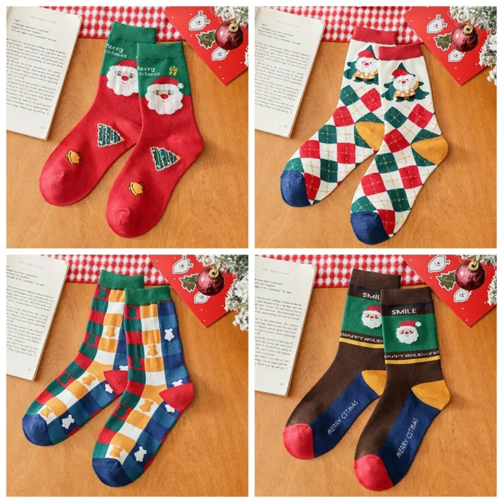 

Рождественские носки для женщин, носки до середины икры с Санта-Клаусом, рождественские носки из кораллового флиса, женские носки до середины икры с оленем
