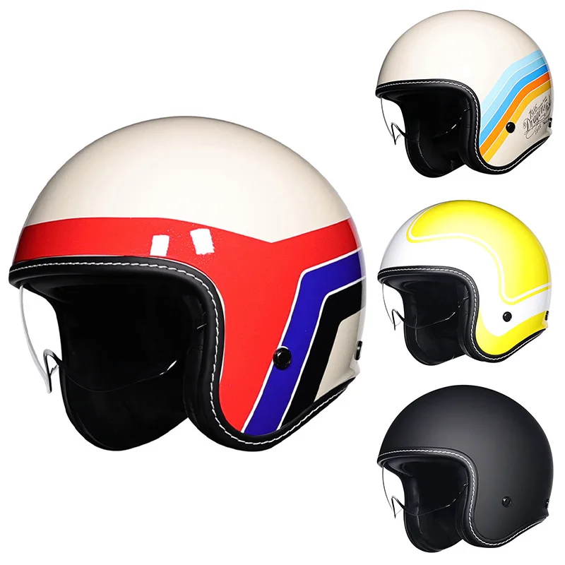

Retro Open Face Motorcycle Helmets with Clear Visor Vintage Moped Pilot Jet Helmet for Men Women Fashion Half Face Moto Helm DOT