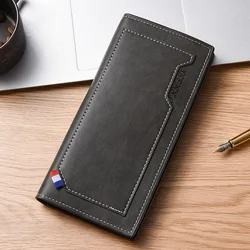 Elegant Men's PU Leather Long Wallet with Card Slots and Coin Pocket (Black)