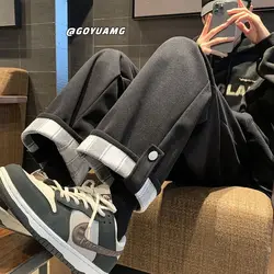 Autumn Winter Fashion Harajuku Thick Trousers Men Plus Velvet Casual All Match Pants Korean Y2K Straight Leg Pants Male Clothes