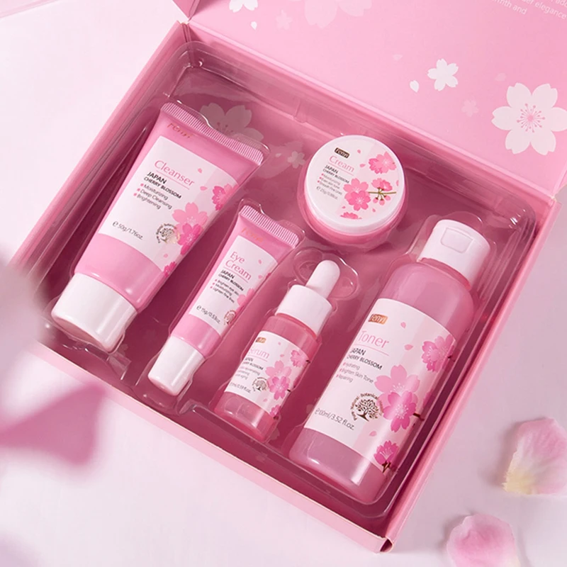 

5pcs Sakura Skin Care Sets Face Cream Serum Toner Facial Cleanser Eye Cream Moisturizing Anti Wrinkle Face Skin Care Products